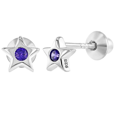 Andere Gelegenheiten Kleines Sternchen Pink Cubic Zircon Baby Mädchen Schrauben Sie zurück Stud 925 Sterling Silber Ohrringe