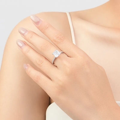 Elegante, handgefertigte, weiße Eisschnitt 925 Sterling Silber Hochzeitsringe