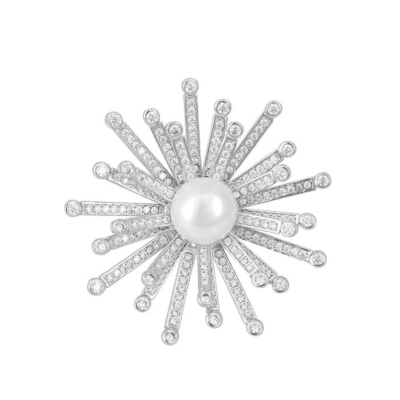 Schneeflower Weiße Perle und Weiße CZ Handgefertigte Modebroschen für Frauen
