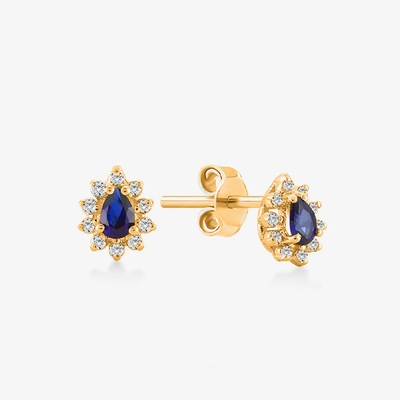 Einfach 18K Gold Plattierte Birnen Saphir und Weiße Kubik Zirkon Ohrringe für Verlobung