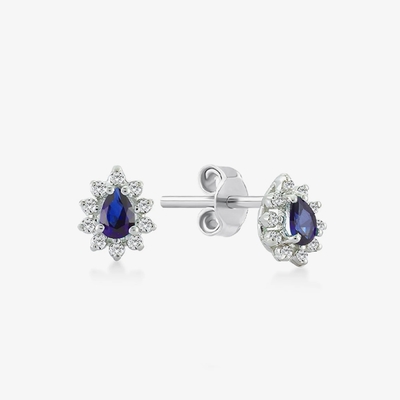 Einfach 18K Gold Plattierte Birnen Saphir und Weiße Kubik Zirkon Ohrringe für Verlobung
