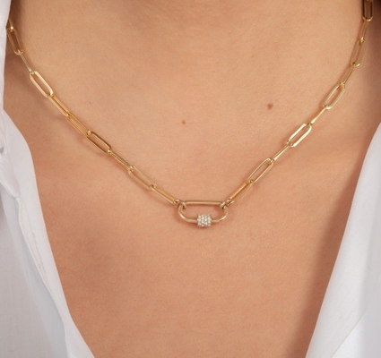 18K-Goldplattierte große Papierklammer 925 Sterling Silber Ovalkettenkette mit OEM