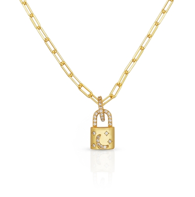 18K Gold Locket Anhänger Pave Weiß CZ Link Kette Halskette Für Verlobung