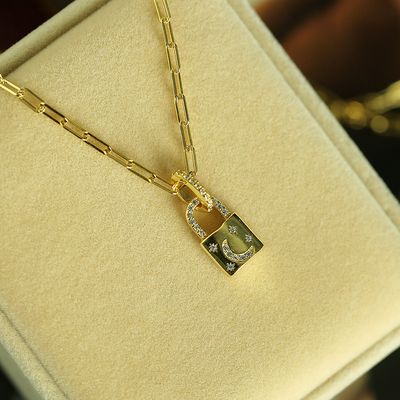 18K Gold Locket Anhänger Pave Weiß CZ Link Kette Halskette Für Verlobung