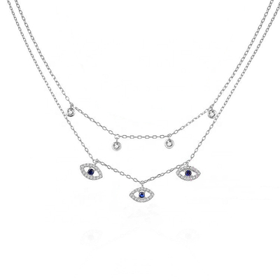 Doppelschicht Evil Eye Bezel Set Diamant Halskette Frauen Bezel Set Anhänger