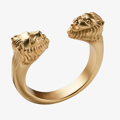 Einstellbarer Manns Lion Head Ring 18K Gold Größe 5 - Größe 10 Messing Lion Ring
