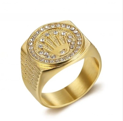 Krone 18K Goldplattiert Ring Quadrat Unisex Hand Weiß Kristall Paar Ring