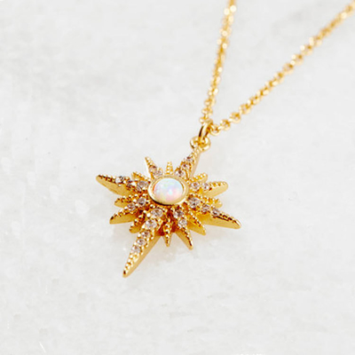 Opalgoldplattierte Starburst Halskette 925 Starburst Halskette Silber