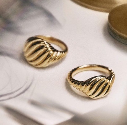 Benutzerdefiniertes Logo Goldbeschichtet David Kabel Welle Herren Edelstahl Ringe