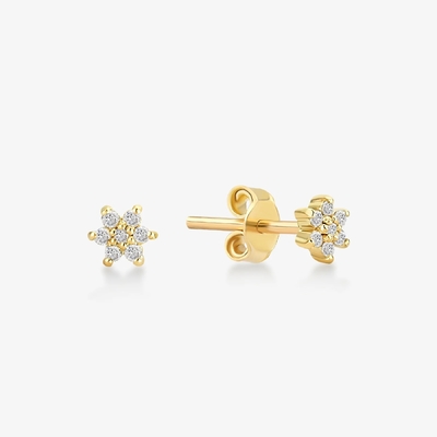 925 Sterling Silber Handgefertigt 18K Gold Plattiert Einfach Weiß CZ Blumen Magnetohrring