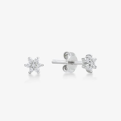 925 Sterling Silber Handgefertigt 18K Gold Plattiert Einfach Weiß CZ Blumen Magnetohrring