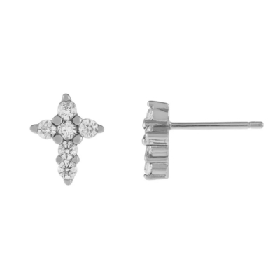 18K-Goldplattiert Mikron Pave Cross Stud Ohrring in 925 Sterling Silber für Mädchen