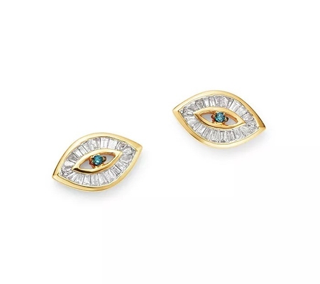 Blauer Edelstein Weißer Kubik Zirkonie Ohrstöpsel Baguette Schnitt 925 Sterling Silber