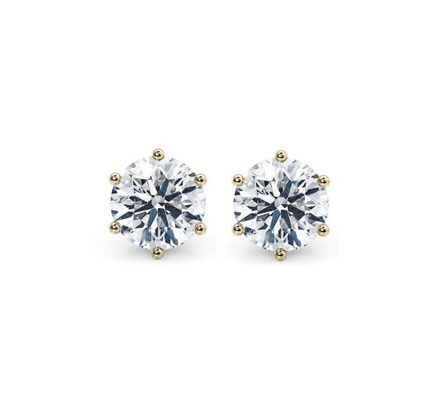 Sechs Klauen Weiße CZ Stud Ohrringe 925 Sterling Silber 18K Kubik Zirkonia Stud Ohrringe