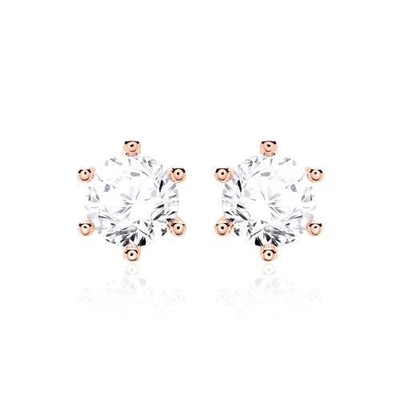 Sechs Klauen Weiße CZ Stud Ohrringe 925 Sterling Silber 18K Kubik Zirkonia Stud Ohrringe