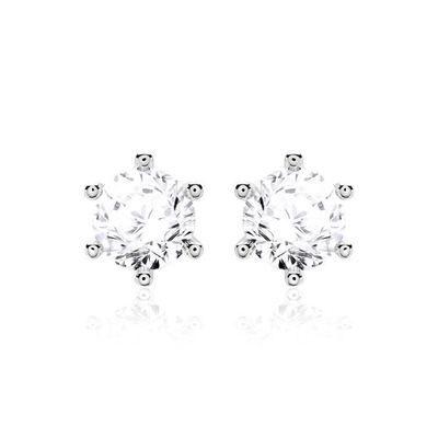 Sechs Klauen Weiße CZ Stud Ohrringe 925 Sterling Silber 18K Kubik Zirkonia Stud Ohrringe