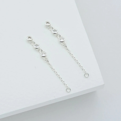 Drop Bezel Weiß Diamant 925 Sterling Silber Kette Ohrringe Mode