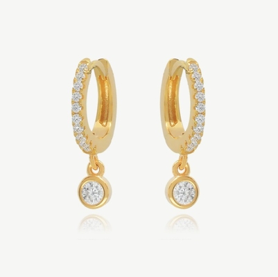 18K Goldplattiert S925 Silber Kleine Huggies Einzige Bezel Stein Hoops Ohrringe für Frauen