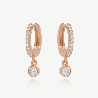 18K Goldplattiert S925 Silber Kleine Huggies Einzige Bezel Stein Hoops Ohrringe für Frauen