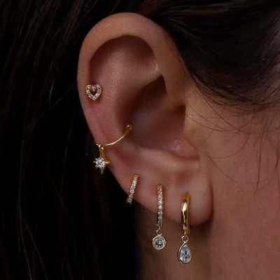 18K Goldplattiert S925 Silber Kleine Huggies Einzige Bezel Stein Hoops Ohrringe für Frauen
