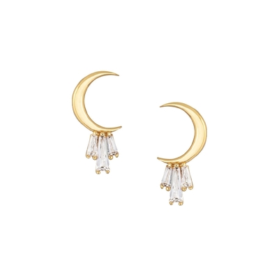 18K-Goldplattiert 925 Sterling Silber Baguette Moon Stud Ohrringe für Frauen AAA CZ Stein