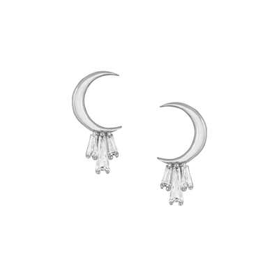 18K-Goldplattiert 925 Sterling Silber Baguette Moon Stud Ohrringe für Frauen AAA CZ Stein