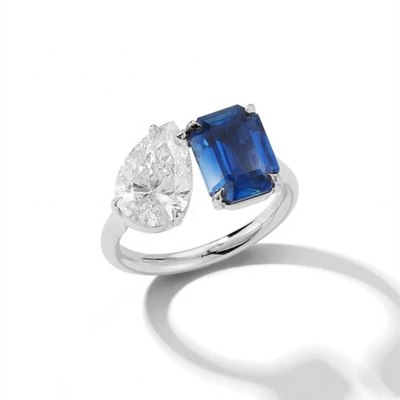Custom Frauen Mädchen Schmuck Verstellbare offene Ringe mit großen Steinen in 925 Sterling Silber