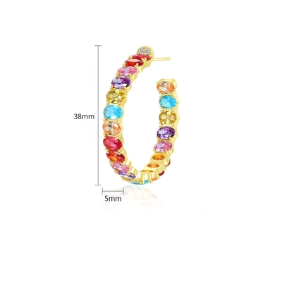 Farbenfrohe brasilianische 18K-Gold-Hüpf-Ohrringe Oval geschnitten Messing-Ohrringe
