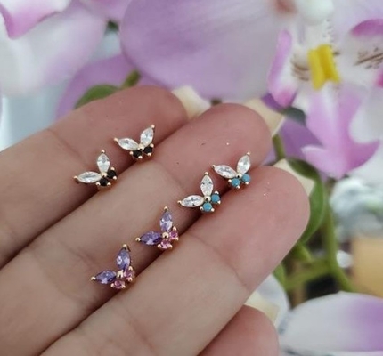 18K Gold Marquise Schnitt Türkis CZ 925 Sterling Silber Schmetterling Stud Ohrringe für Frauen