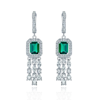Echtes Sterling Silber 925 Grün Baguette CZ Diamant-Lange Hoop-Ohrringe für Unisex-Tragen