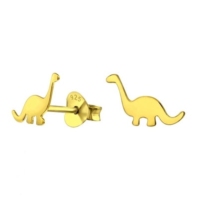Kinder-Dinosaurier-Goldplattierte Ohrringe 925 Sterling Silber Mini