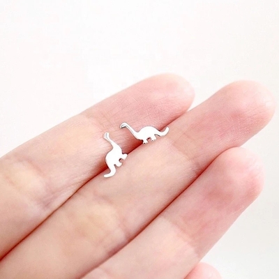Kinder-Dinosaurier-Goldplattierte Ohrringe 925 Sterling Silber Mini