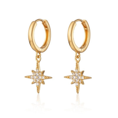 Luxus Starburst Gold überzogene Hoop Ohrringe 925 Gold überzogene kleine Hoop Ohrringe