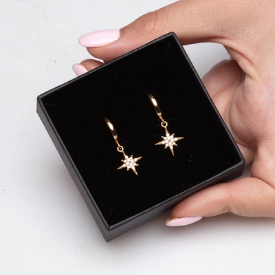 Luxus Starburst Gold überzogene Hoop Ohrringe 925 Gold überzogene kleine Hoop Ohrringe