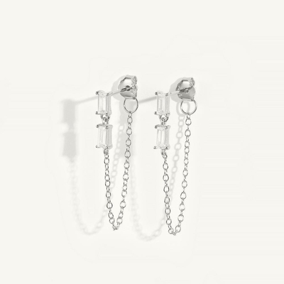 Verkauf Baguette Kubik Zirkon Threader Stud Ohrring Schmuck 925 Sterling Silber für Frauen