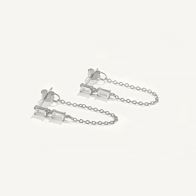 Verkauf Baguette Kubik Zirkon Threader Stud Ohrring Schmuck 925 Sterling Silber für Frauen