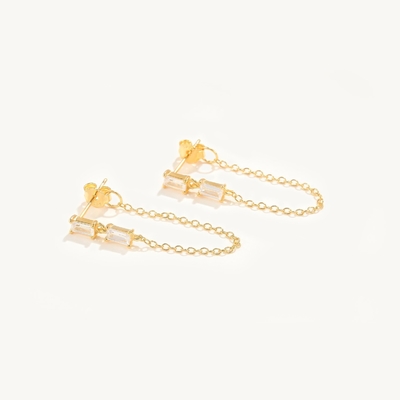 Verkauf Baguette Kubik Zirkon Threader Stud Ohrring Schmuck 925 Sterling Silber für Frauen