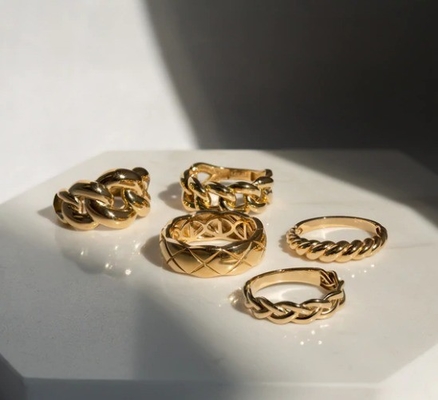 Erstaunlicher Barock 14K Gold Gradient Twist 925 Sterling Silber Damenring Schmutzfrei Schmuck