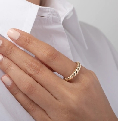 Erstaunlicher Barock 14K Gold Gradient Twist 925 Sterling Silber Damenring Schmutzfrei Schmuck