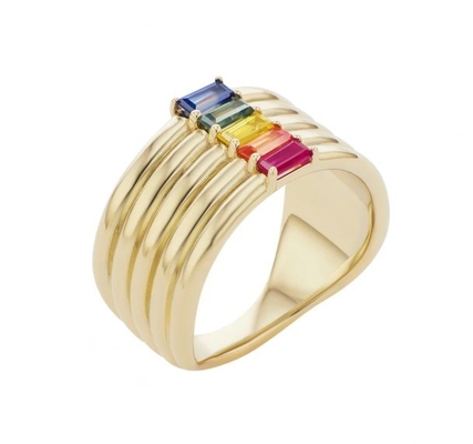 18K Gold Plattiert Regenbogen Baguette Schnitt CZ Multi Fashion 925 Sterling Silber Frauen Ringe
