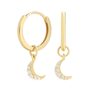 Dangle Moon Hoop Ohrringe 925 Silber für Frauen Brasilianische Goldbeschichtung 18K Custom Schmuck
