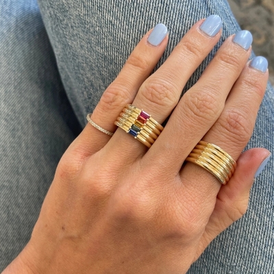 18K Gold Plattiert Regenbogen Baguette Schnitt CZ Multi Fashion 925 Sterling Silber Frauen Ringe