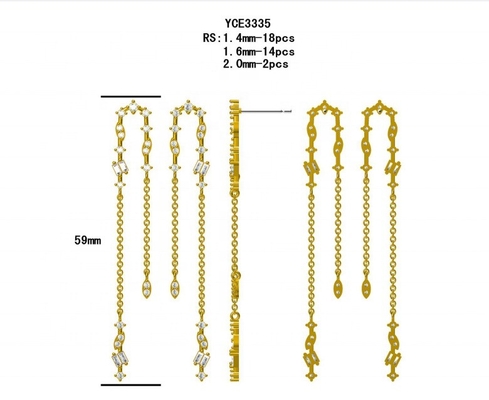 2024 brasilianische Goldplattierung Drop Chain Ohrringe Frauen 925 Sterling Silber Ohrringe
