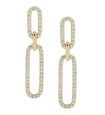 Weiße Kubik CZ 18K Goldplattierung Pave Link Drop Ohrringe Frauen Mode Schmuck