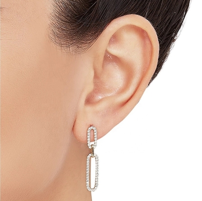 Weiße Kubik CZ 18K Goldplattierung Pave Link Drop Ohrringe Frauen Mode Schmuck