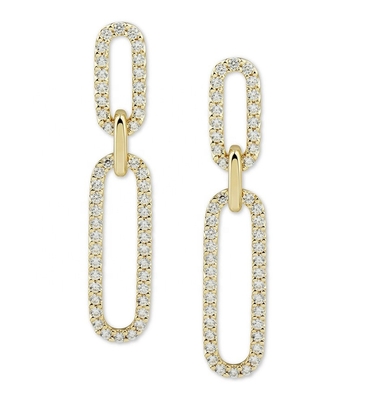 Weiße Kubik CZ 18K Goldplattierung Pave Link Drop Ohrringe Frauen Mode Schmuck