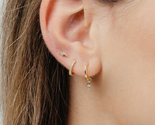 Option Stein Farbe Trendy 18k Echtgold Plattiert Hoop Dangle Ohrring in 925 Sterling Silber