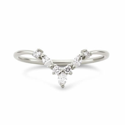 V-förmige Stapelringe mit Rund- und Marquiseweiß CZ in 925 Sterling Silber