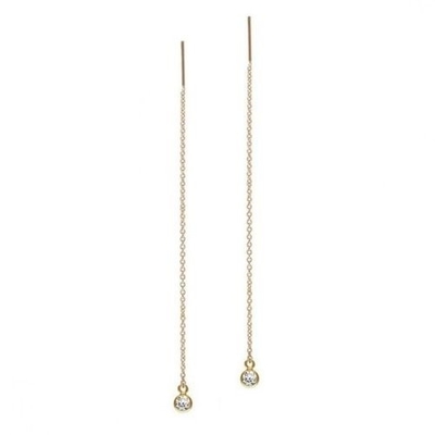 925 Sterling Silber Einfach 18K vergoldete Frauen-Bezel Drop Chain Threader Ohrringe
