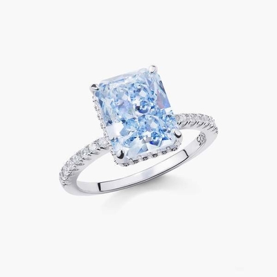 Silberplattierte Baguette Blauer Diamant 5A Eisschnitt CZ Verlobungsring für Frauen 925 Sterling Silber